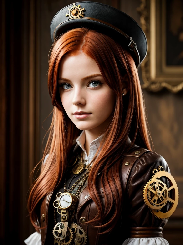 ruiva, Garota europeia, Retrato, steampunk