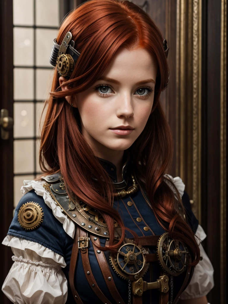 ruiva, Garota europeia, Retrato, steampunk