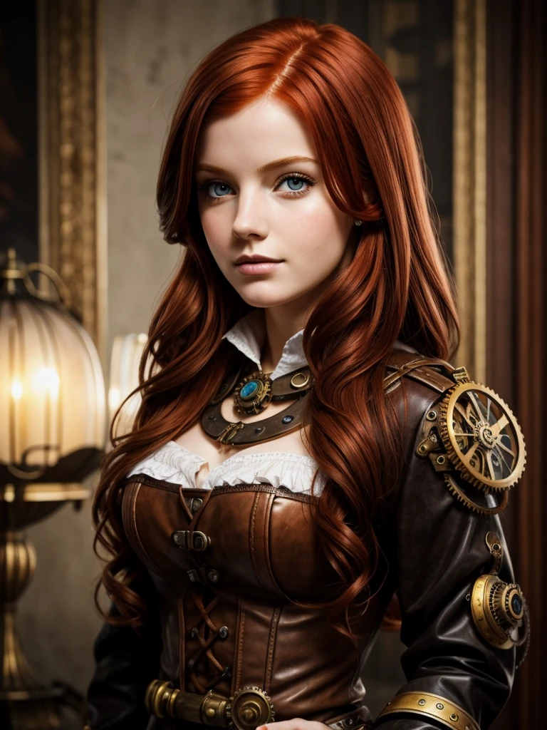 pelirrojo, chica europea, Retrato, steampunk