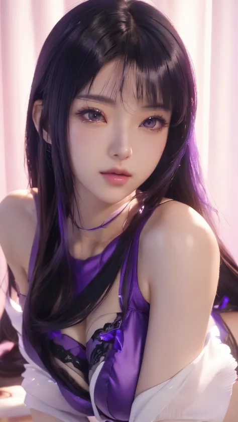 Alafide Asian woman in purple transparent lingerie posing for photo, Attractive anime girl, Realistic anime girl render, Realist...