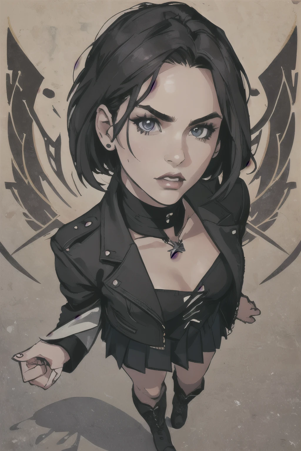 Beatiful detailed, young girl (24 years old) working as a Network Programming. (Youthful appearance) (1girl) Has a black short hair, small nose, sharp and small jaw line. wears black turltle neck, with black lether Jacket. (Expression is focused). With long pleated skirt, and a boots. (high quality picture) (detailed face) (detailed outfit)(detailed background) (high resolution) 