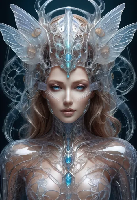 biomechanical style ultra detailed illustrations, phantom magical creatures, (translucent skin: 1.5), (with translucent body: 1....