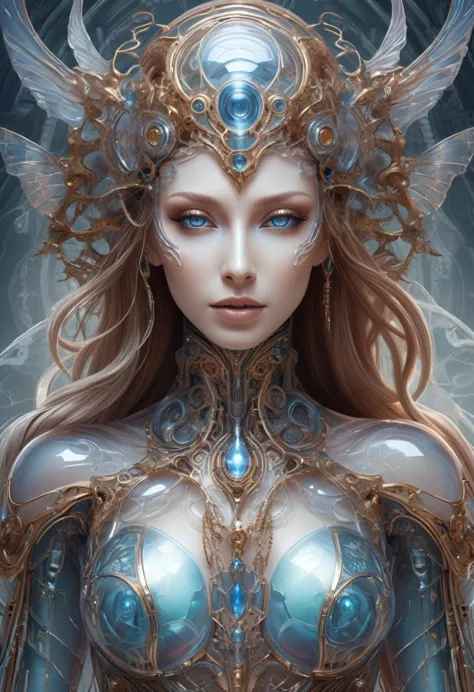 biomechanical style ultra detailed illustrations, phantom magical creatures, (translucent skin: 1.5), (with translucent body: 1....