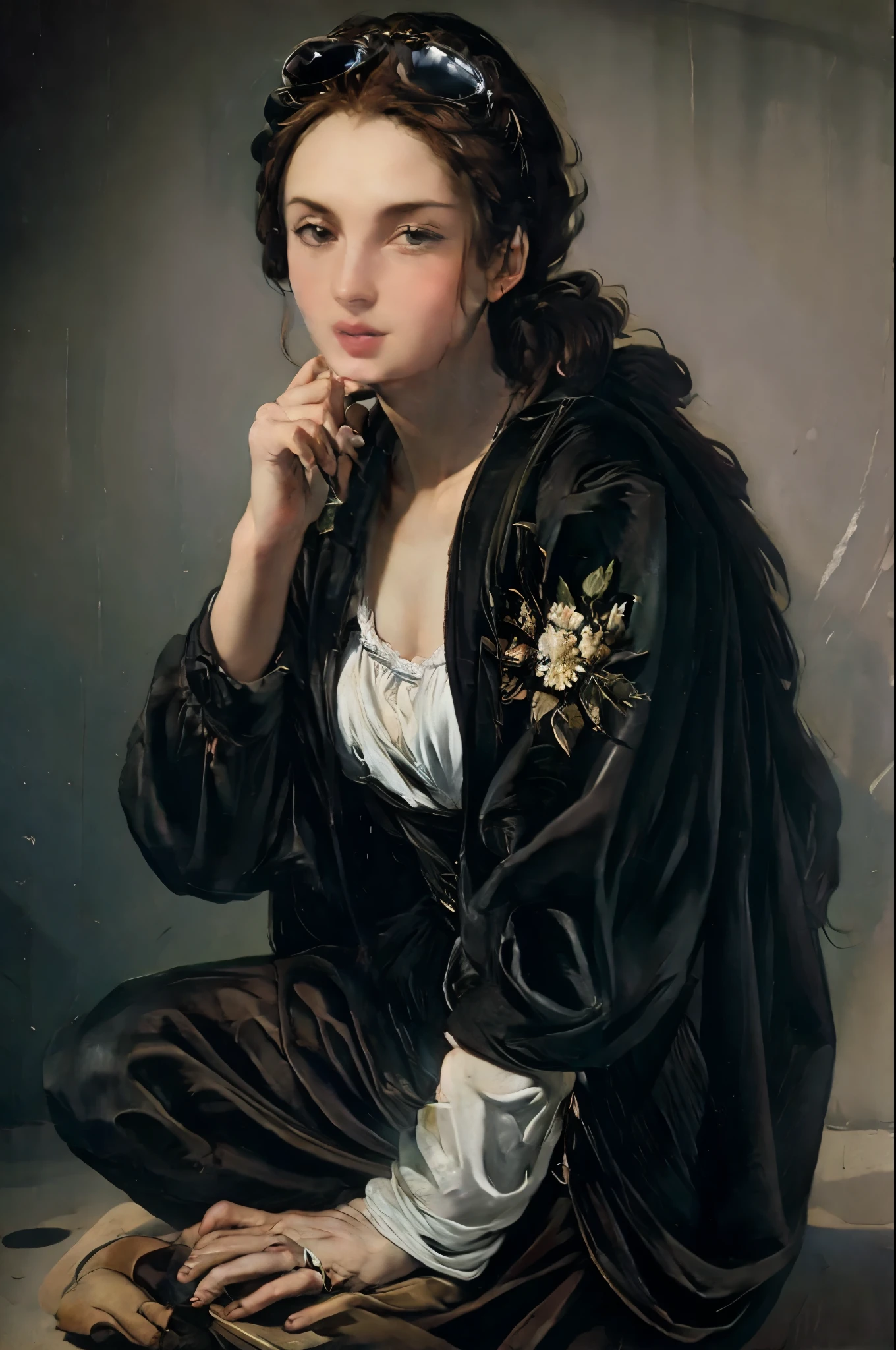 obra maestra, mejor calidad, extremadamente detallado, Híper realista, pintura al óleo, arte barroco, en estilo caravaggio, a beautiful 20s russian model