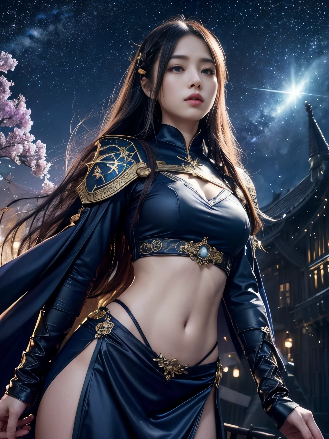 Belle image de personnage Shii, Beau magicien céleste, artgerm et ruan jia, ((Beauté Shii Fantasy Impératrice)), par Jan J., 非常に詳細な女Dieuショット, Art 8K très détaillé,  ((L’arrière-plan est fantastique:1.2)), ((Le fond est plein d&#39;étoiles:1.2)), ((angle hollandais:1.3)), (Costume européen médiéval), ((Dieu々Shii:1.3)), Magicien&#39;s robe,  pose dynamique, jaune