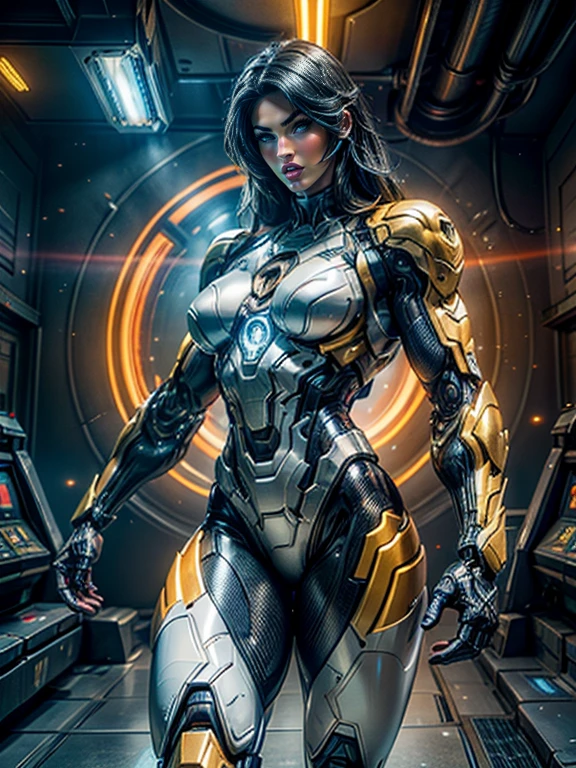 Cinematic, hyper-detailed, and insanely detailed, this artwork captures the essence of megan fox with breathtaking beauty. The color grading is beautifully done, enhancing the overall cinematic feel. Unreal Engine brings her anatomic cybernetic muscle suit to life, appearing even more mesmerizing. With the use of depth of field (DOF), every detail is focused and accentuated, drawing attention to her eyes and the intricate design of the anatomic cybernetic muscle suit . The image resolution is at its peak, utilizing super-resolution technology to ensure every pixel is perfect. Cinematic lighting enhances her aura, while anti-aliasing techniques like FXAA and TXAA keep the edges smooth and clean. Adding realism to the anatomic cybernetic muscle suit, RTX technology enables ray tracing. Additionally, SSAO (Screen Space Ambient Occlusion) gives depth and realism to the scene, the girl's anatomic cybernetic muscle suit become even more convincing. In the post-processing and post-production stages, tone mapping enhances the colors, creating a captivating visual experience. The integration of CGI (Computer-Generated Imagery) and VFX (Visual Effect brings out the anatomic cybernetic muscle suit's intricate features in a seamless manner. SFX (Sound Effects) complement the visual artistry, immersing the viewer further into this fantastic world. The level of detail is awe-inspiring, with intricate elements meticulously crafted, the artwork hyper maximalist and hyper-realistic. Volumetric effects add depth and dimension, and the photorealism is unparalleled. The image is rendered in 8K resolution, ensuring super-detailed visuals. The volumetric lightning adds a touch of magic, highlighting her beauty and the aura of her anatomic cybernetic muscle suit in an otherworldly way. High Dynamic Range (HDR) technology makes the colors pop, adding richness to the overall composition. Ultimately, this artwork presents an unreal portrayal of a super muscled cybernetic female android