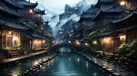 伝統的な中国の風景画のmasterpiece, highest quality, 32k ultra hd, insane details, intricate details, super detailedな, super high quality, a...