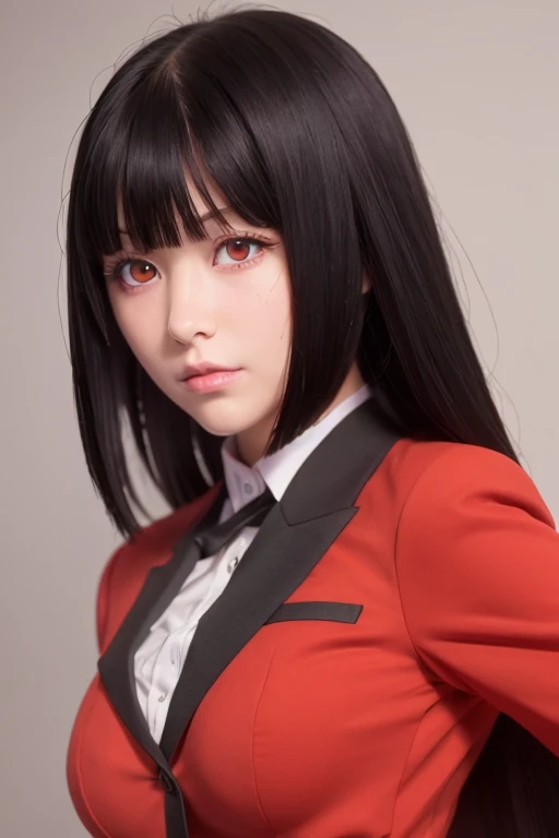 One girl, The pupils constrict, full-face, Red eyes, Black Hair, masterpiece, highest quality, Very detailed, looking at viewer, (school uniform), 