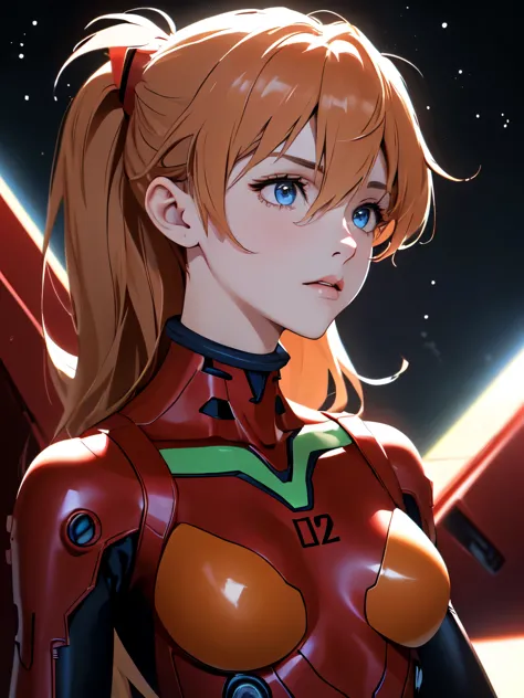 (masterpiece, highest quality), one girl, beautiful face, beautiful body, souryuu_asuka_langley, plug suit, bodysuits, interface...