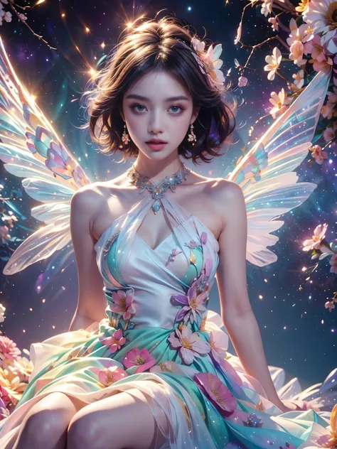 4k ultra high definition, masterpiece, A girl, good face, Delicate eyes, Delicate lips, Flower fairy girl, Big Wings, Transparen...