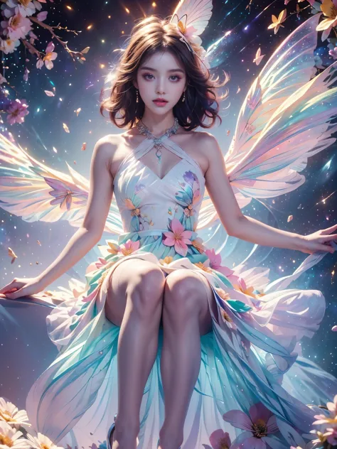 4k ultra high definition, masterpiece, A girl, good face, Delicate eyes, Delicate lips, Flower fairy girl, Big Wings, Transparen...