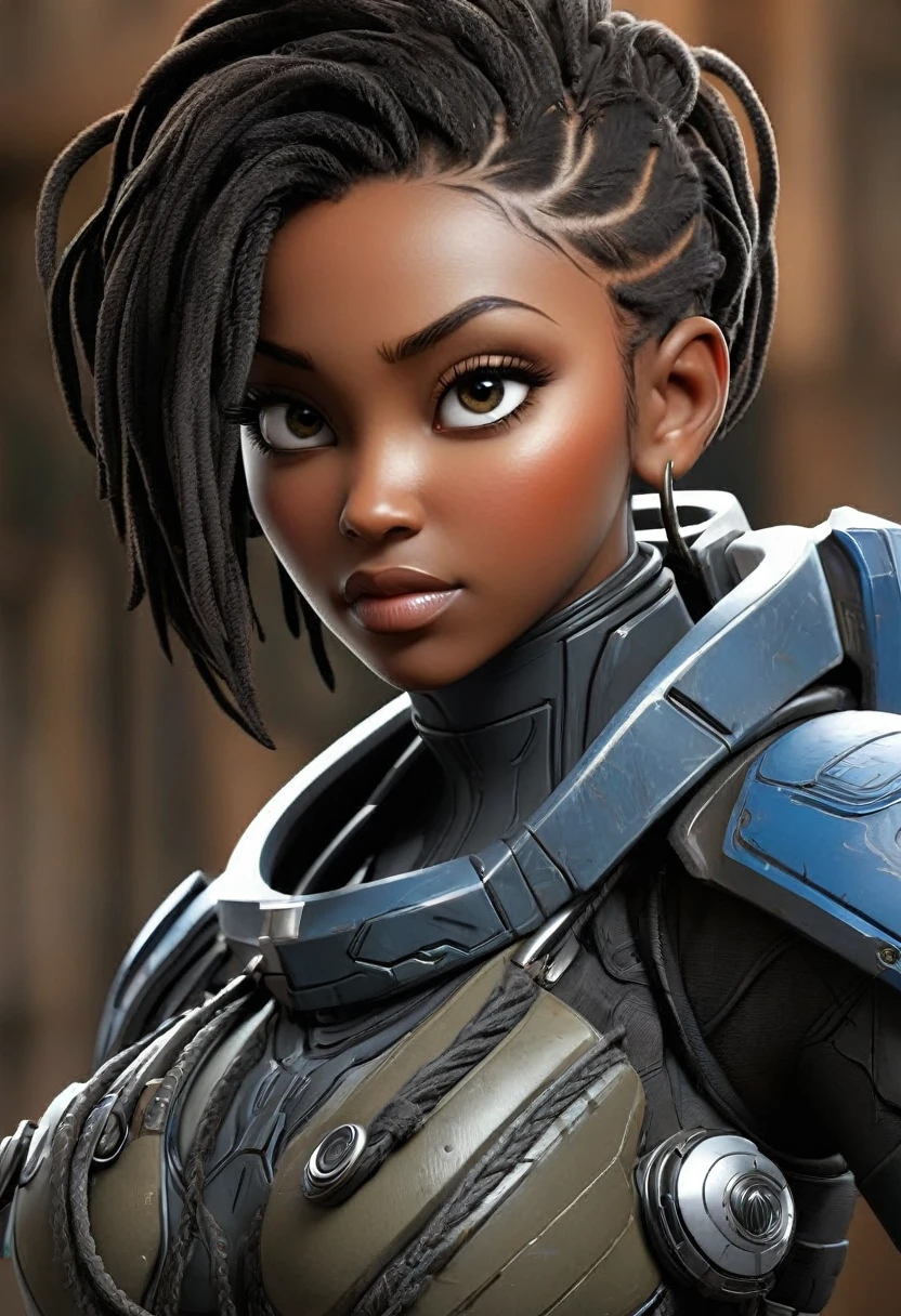 best quality, Ultra Detalhado, master part, 1 mulher negra nsfw de 18 anos, pele negra, Sci-Fi Fighter, Jogo de Gears of War, ((1 mulher negra de 18 anos, pele negra, cabelo dreadlock, rosto bonita, rosto bem desenhado, symmetrical face, detailed hands, well drawn hands, symmetric eyes, corpo esguio: 1.2, sci-fi soldier, usando armadura sci-fi, corpo esguio, corpo inteiro, peito pequeno)), dynamic pose, Pose de combate, motor ureal 5, 8k, drama ao vivo, apocalyptic cityscape, proporcional, symmetric, proportion Aurea, art-station, Velhaco, Dynamic Combat Pose