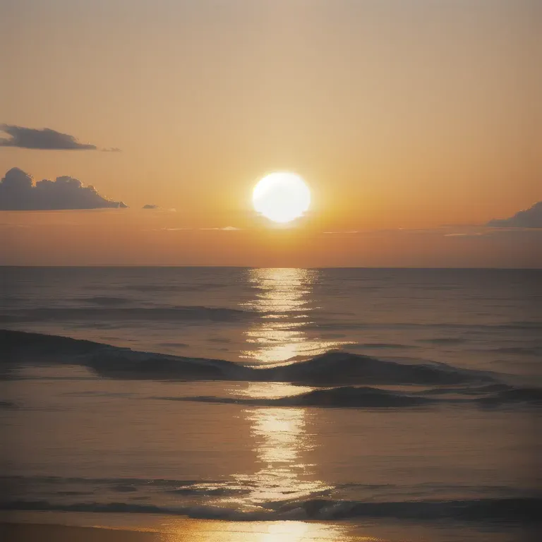 coucher de soleil over the ocean, notan sun in the background, the sun at the&#39;horizon, coucher de soleilting in the backgrou...