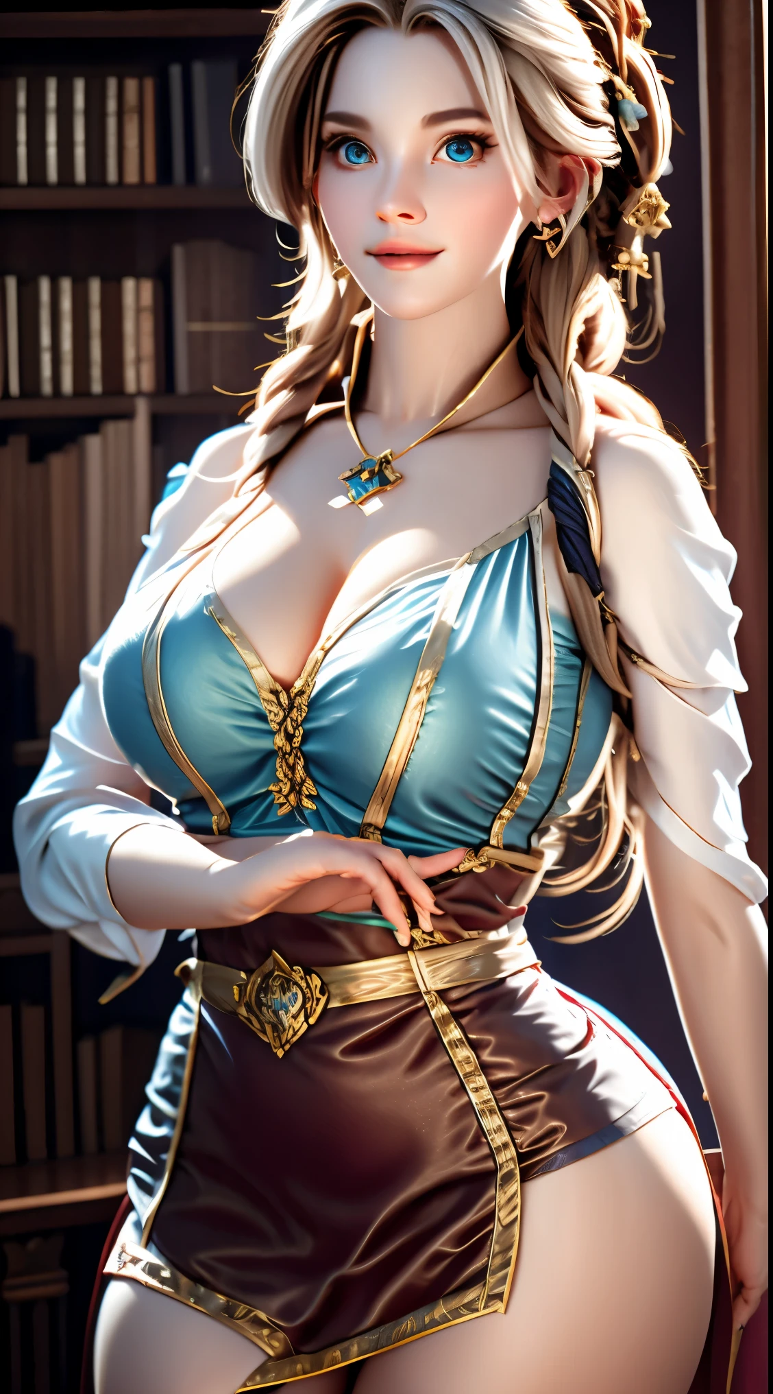 Photo of Anna of Arendelle as a teacher, teacher, teacher clothes, mini dress,  Anna from Disney Frozen movie, tall and sexy, superb face, perfect body, provocative, Nice, show breasts, huge breasts, tall, sexy legs, bursting huge breasts, wide hips, busty, sexy, enormous breasts, happy.