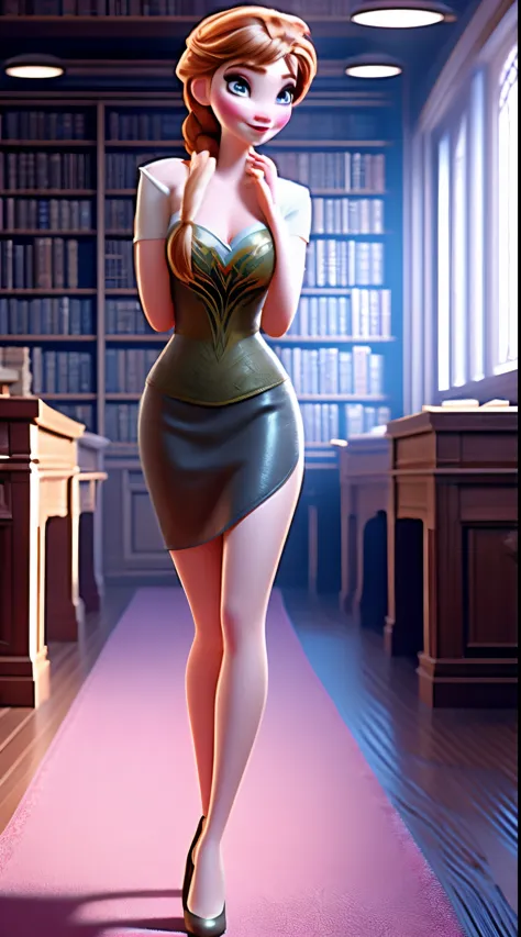 Photo of Anna of Arendelle as a teacher, teacher, teacher clothes, mini dress,  Anna from Disney Frozen movie, tall and sexy, su...