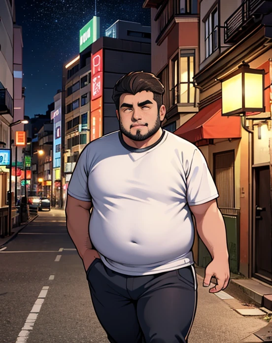 1 chubby man with extremely thick thighs , Careca, obeso, homem de meia idade, camisa branca aberta mostrando a barriga e peitoral usando apenas sunga vermelha e meias, parado na rua, looking at the sky, noite em uma cidade cyberpunk , dim street lamp, talking to the viewer gesturing with his hands, dialogando, discutindo. He&#39;s calling the viewer, he is delivering something, he is gesturing for you to come closer to him. Gargalhando, zangado, triste, muito feliz, deprimido. ((Varied color hair, fios do cabelo branco ou vermelho ou verde ou cinza ou azul ou laranja ou amarelo))