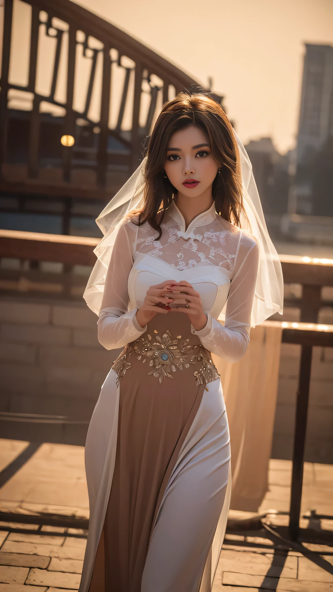 ((Midnight, need, 8k, masterpiece:1.3)), Whole Body Ezbian, Long legs, 4 colors:1.2, Beautiful woman with perfect figure:1.4, ((Dark brown hair)), ( China dress, Standing Together&#39;My feet:1.2), ((Street view)), Highly detailed face and skin texture, Detailed eyes, double eyelid，beauty,Wavy Hair, Wrinkles around the eyes, For emphasis, ，（Biggest），Age 35, 