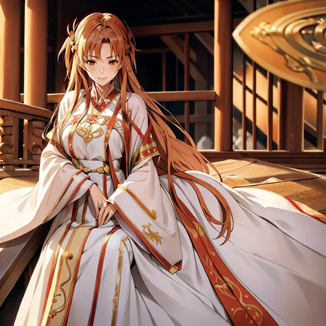 ((highest quality)), ((masterpiece)), (detailed), Perfect Face、Yuuki Asuna、Brown Hair、Hanfu、cuddling with a man、Man and wedding、...