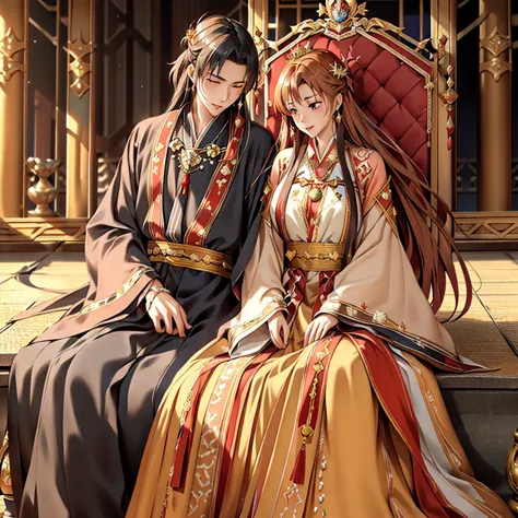 ((highest quality)), ((masterpiece)), (detailed), Perfect Face、Yuuki Asuna、Brown Hair、Hanfu、Gorgeous embroidery、cuddling with a ...