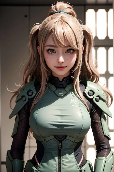 portrait of a beautiful [girl | woman]  junko enoshima wearing green mark IV armor from Halo holding a BR55 battle rifle inside ...