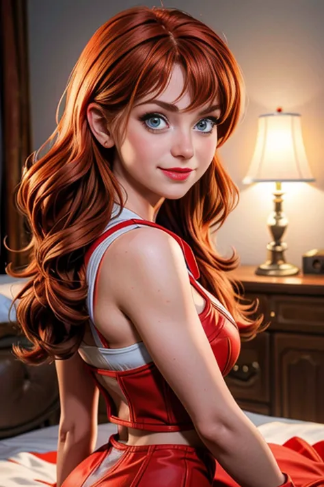 une femme de 25 ans, rousse, sexy, romantic smile, a lot of details, dans le monde de super mario, cosplay, mario, nintendo