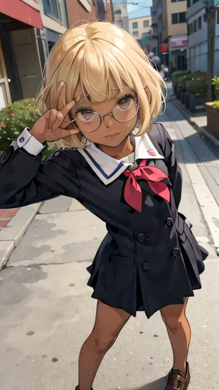(Ultra flat, Flat Shading)，Honors Type，Really blushing，，13 years old，Chibi，Blunt bangs，Thick eyebrowiddle School girls，Blonde ha...