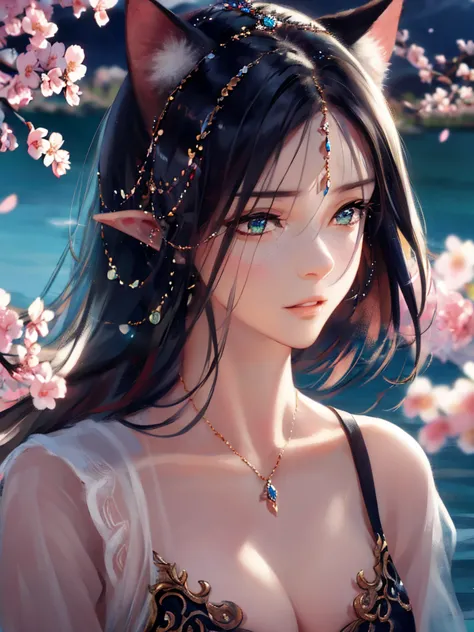 anime style, super fine illustration, highly detailed, dynamic angle, beautiful detailed, 8k, a girl is impressed by the cherry ...