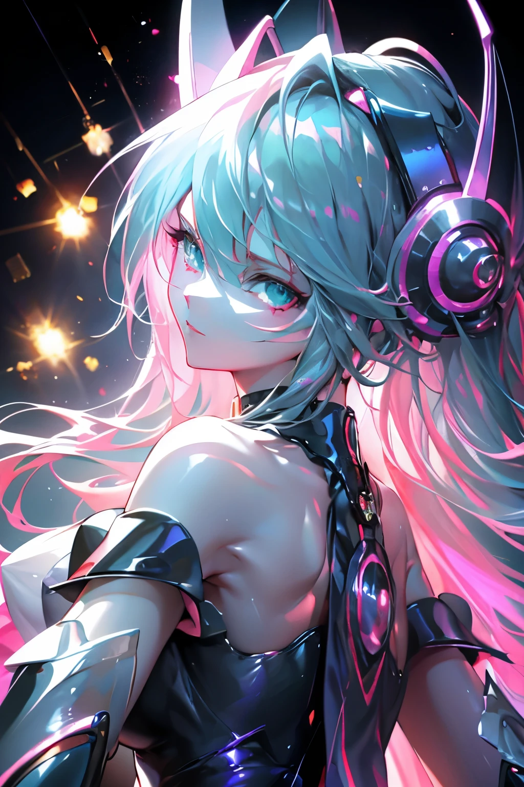 初音未來偽裝成黑魔法師吉爾斯. 性感誘人的姿勢. 魔法背景 