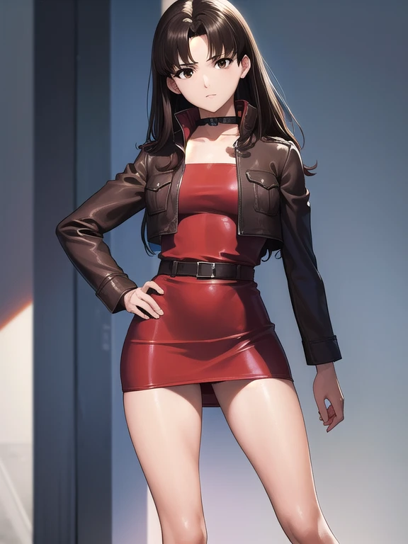 misatokatsuragi, misato katsuragi, pelo largo, (Brown eyes:1.5), pelo azul, (cabello purpura:1.2),
ROMPER dress, chaqueta, pendientes, botas, collar, vestido negro, tacones altos, vestido corto, (red chaqueta:1.5), mirar, wristmirar, cross collar,
ROMPER outdoors, Ciudad,
ROMPER looking at viewer, (tiro de vaquero:1.5),
ROMPER (Obra maestra:1.2), mejor calidad, high resolution, fondo de pantalla de unidad 8k, (illustration:0.8), (hermosos ojos detallados:1.6), cara extremadamente detallada, Perfect lighting, CG extremadamente detallado, (manos perfectas, perfect anatomy),