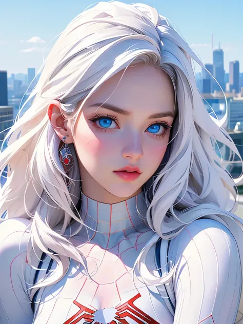 {{masterpiece、highest quality、(((realistic、realistic:1.37)))、8k quality}}, (white costume superhero theme, charismatic, girl on ...