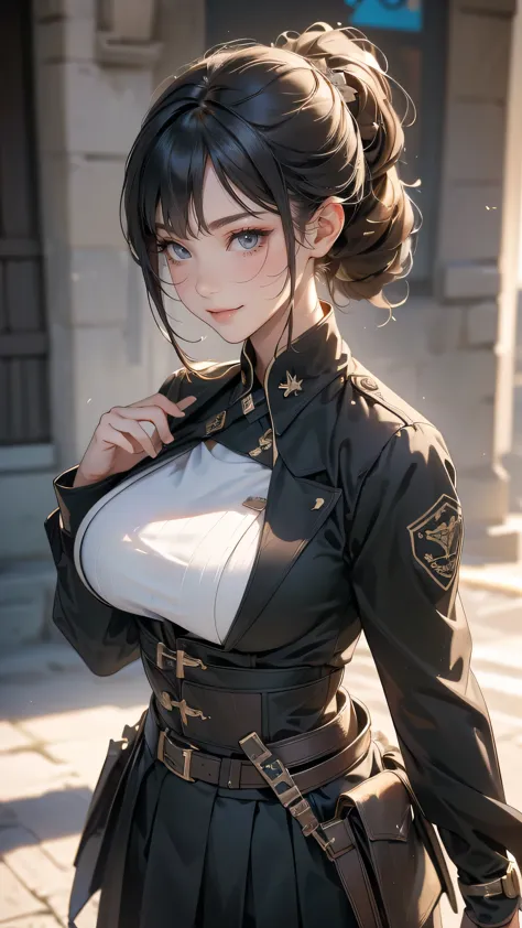 hold a gun,(glasses:1.2),(random military outfit),(random pose),(random hairstyle),(large breasts:1.5),(highest image quality, (...