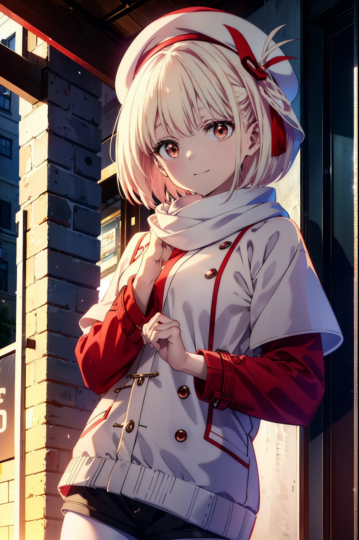 ce n&#39;est même pas atténué, Nishikigi Chisato,Cheveux courts , frange, blond,Coupe au carré (les yeux rouges:1.5),happy sourire, sourire, Ouvrez la bouche,Manteau oversize rouge,WhIle knIl hat,WhIle scarf,WhIle Sweater,shorts,WhIle pantyhose,baskets,Monde Shirogane,La neige s&#39;accumule,Il&#39;il neige,Il&#39;il neige,hiver,ciel froid,matin,matin陽,Le soleil se lève,
casser looking at viewer, tout le corps, Haut du corps,(tir de cow-boy:1. 5)
casser outdoors, En ville,Quartier du bâtiment,
casser (chef-d&#39;œuvre:1.2), highest qualIly, haute résolution, unIly 8k wallpaper, (chiffre:0.8), (Beaux détails fins:1.6), Visage très détaillé, éclairage parfait, CG très détaillé, (des mains parfaites, Anatomie parfaite),