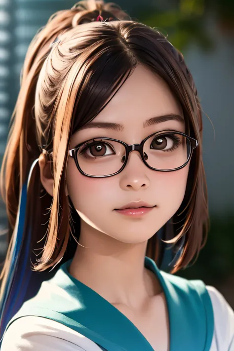 (masterpiece, highest quality), one girl,  satou, satou, glasses, 赤いフレームのglasses, sailor suit, satou, glasses, 赤いフレームのglasses,