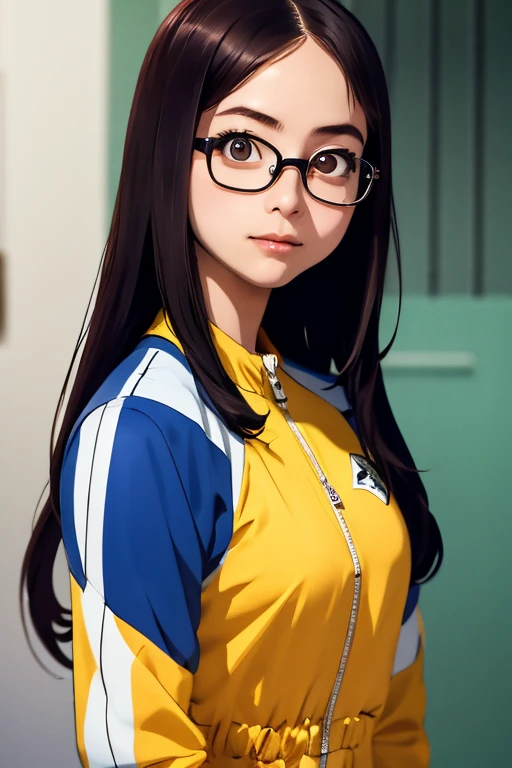 (masterpiece, highest quality), One girl,  Satou, Satou, Glasses, 赤いフレームのGlasses, Under-rim eyewear, Satou, Glasses, 赤いフレームのGlasses, Under-rim eyewear, Track jacket, Track pants