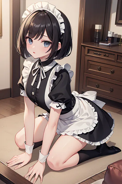 (masterpiece, highest quality, highest quality, official art, cosmetology and aesthetics: 1.2), bobcut, black hair,short skirt m...