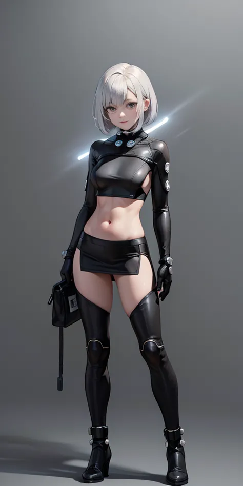 female adventurer white silver short bob hair cut, full body, game art style, (masterpiece), colorful clothing, scarves, leather...
