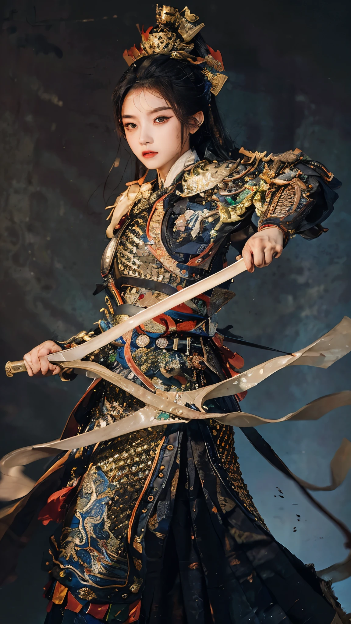 a 2 chinese girl,Chinese_armor,cowboy shot,dynamic angle,the most beautiful form of chaos,elegant,a brutalist designed,vivid colours, best quality, masterpiece, highres, absurdres, incredibly absurdres, huge filesize, wallpaper, colorful,8K,RAW photo