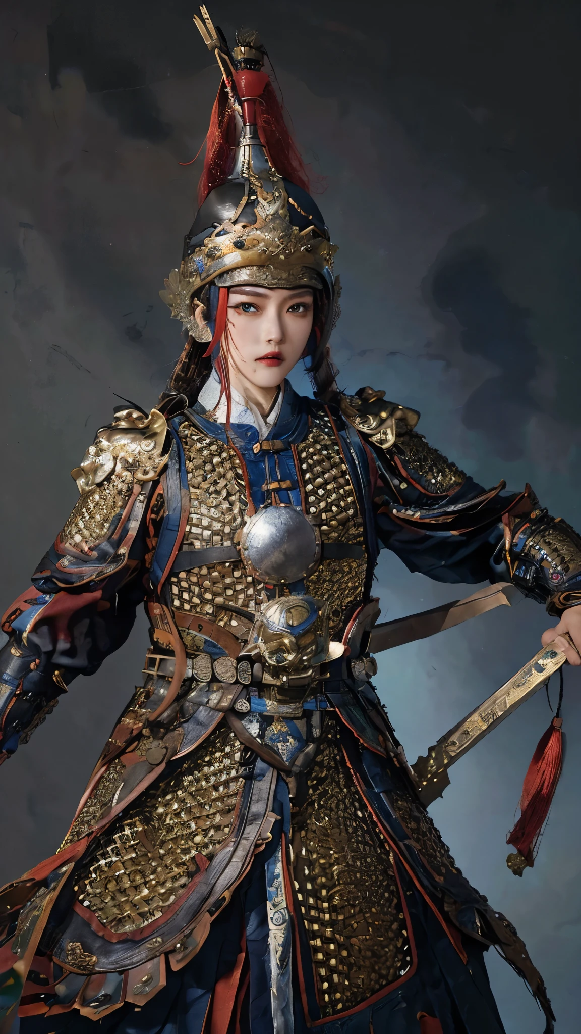 a 2 chinese girl,Chinese_armor,cowboy shot,dynamic angle,the most beautiful form of chaos,elegant,a brutalist designed,vivid colours, best quality, masterpiece, highres, absurdres, incredibly absurdres, huge filesize, wallpaper, colorful,8K,RAW photo