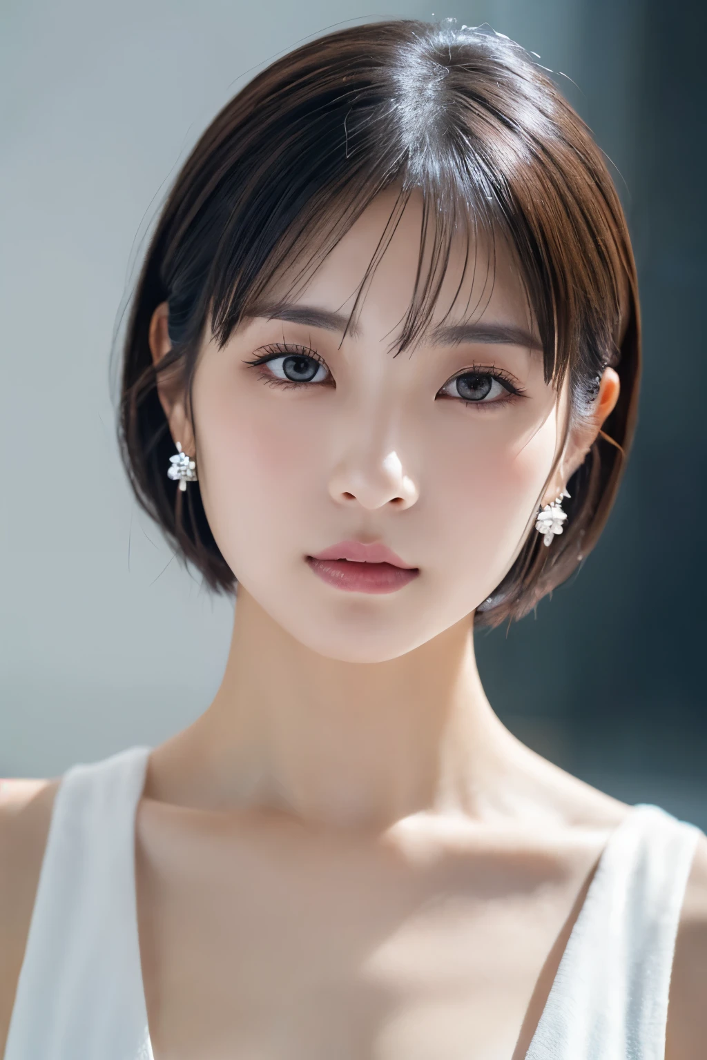 1 girl, (camisole:1.2), (Looking into the camera)、Beautiful Japanese actresses, 
Photogenic, Yukihime, Long eyelashes, Snowflake Earrings,camisole、
(RAW Photos, highest quality), (reality, Realistic:1.4), (Pieces fly), 
Beautiful fine details, Beautiful lip detail, Highly detailed eyes and face, 
BREAK is perfect anatomy, The whole body is thin, Small breasts, (short hair:1.3), Angel&#39;Smile, 
Crystal skin, wake up, Capture the light