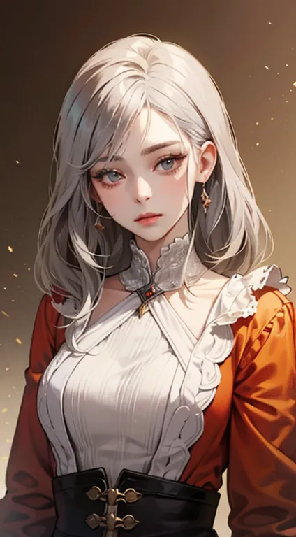 A painting of a woman with gray hair and an orange top, stunning anime face portrait, beautiful character painting, beautiful an...