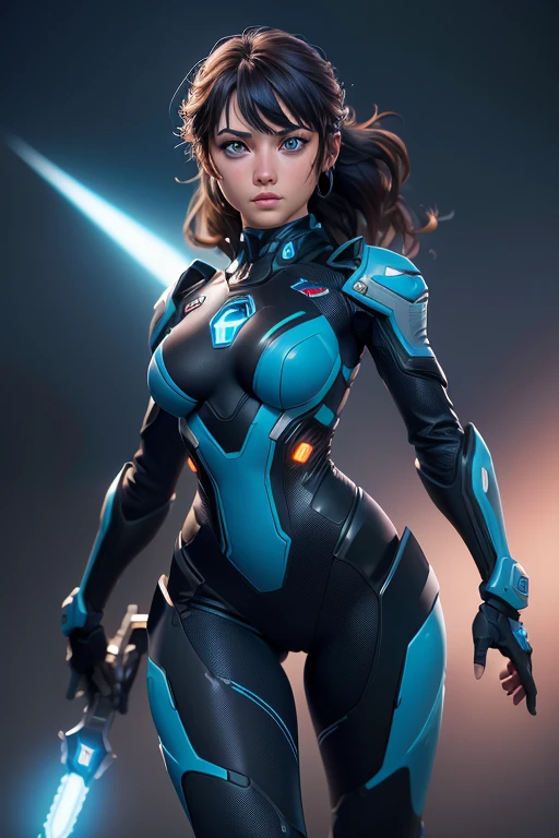 (traje cero:1), (zssamus:1), (mujer:1), ((blue eyes)), (Blue Sci-Fi Suit:1), (Traje azul:1.2), pelo rubio, cola de caballo larga, (tactical suit), (sosteniendo un Science fiction weapon), (Science fiction weapon), rasgos faciales caricaturescos, ojos grandes y redondos, flequillo de pelo, (realista:1.2),  (Obra maestra:1.2), (foto de cuerpo completo:1),(tiro de vaquero:1.2), light particles, Fondo espacial, neon lighting, dark romantic lighting, (Muy detallado:1.2),(cara detallada:1.2), (gradientes), vistoso, ojos detallados, (one person), (paisaje detallado:1.2), (natural lighting:1.2),(antecedentes detallados),paisaje detallado, (dynamic pose:1.2), plano general, solo,