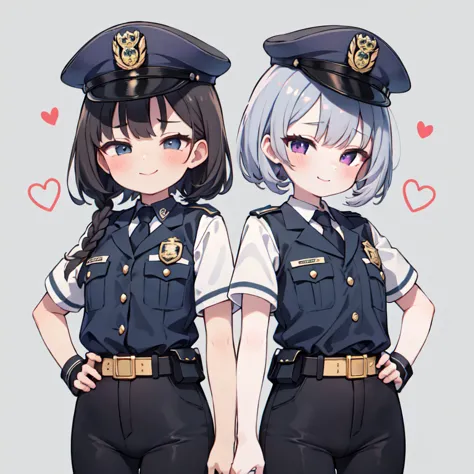 (最high quality:1.2),(tabletop:1.2),  multiple girls,high quality、high resolution、high quality、two girls。female police officer。fe...