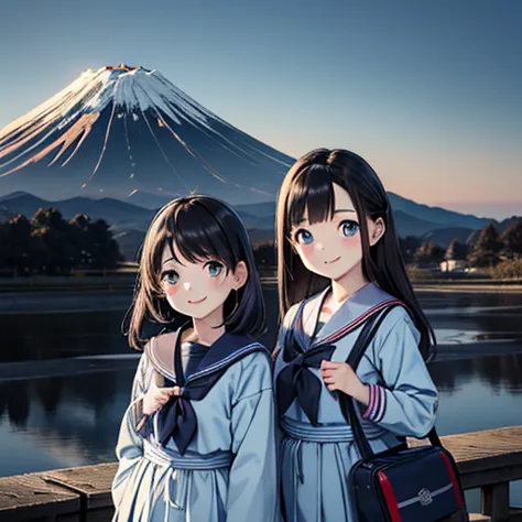 best quality, masterpiece,
outdoors, 

2 high school girls with a book and a schoolbag,
wearing a long-sleeved japanese mitakiha...