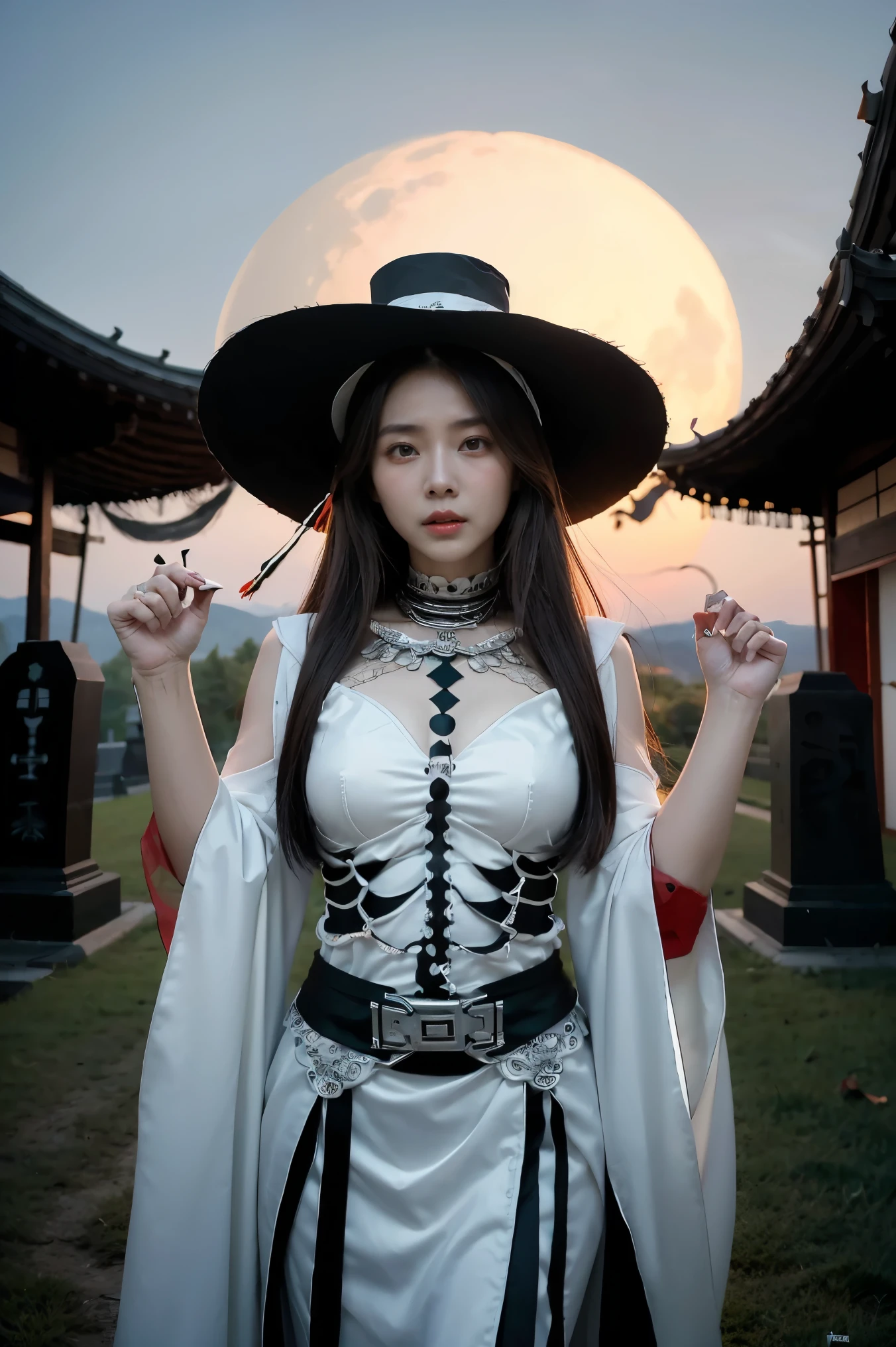 Mujer arafed disfrazada de esqueleto con un sombrero en la cabeza., perfeccionar onna esqueleto geisha, Chica esqueleto, xuehan, diosa de la muerte, diosa de la muerte in a graveyard, inspirado en Xie Huan, estilo de arte espeluznante, santa reina esqueleto, Lulú Chen, estilo de arte de halloween, jingna zhang, Wenfei Ye, 2dcg