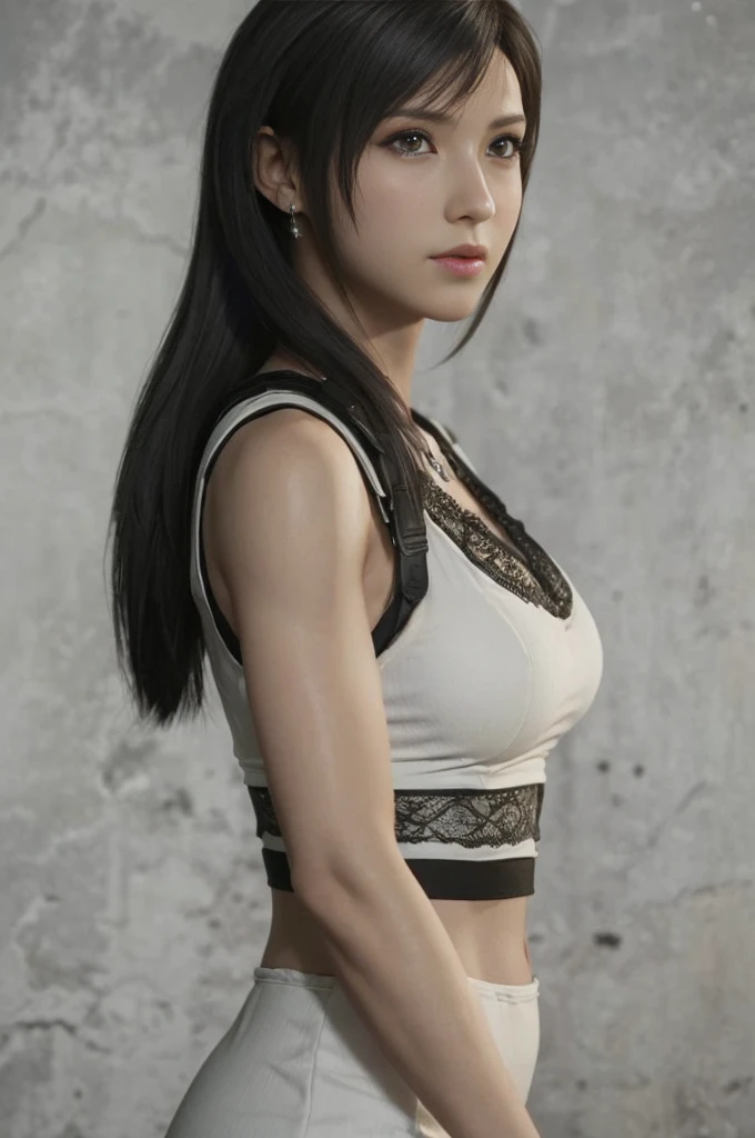 (meilleure qualité,ultra-détaillé),(réaliste:1.37), "Tifa Lockhart", Visage beau et détaillé, maquillage des yeux au beurre noir, textura ultra réaliste, visage délicat, 