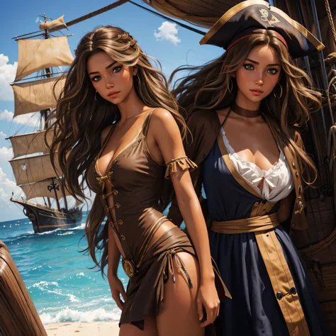 mary has light brown wavy hair, one blue eye and one brown eye, and a very fair complexion. she is a pirate and has her own ship...