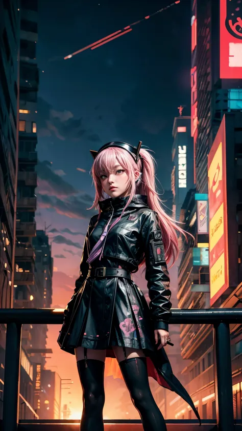 Wearing a dress、Anime girl wearing a headscarf standing in front of a building, digital Cyberpunk Anime Art, Digital cyberpunk -...