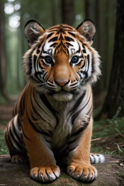 (((best quality, masterpiece, ultra high res, ultra-detailed, realism)), (photorealistic:1.4), raw photo, HDR, a tiger cub, sitt...