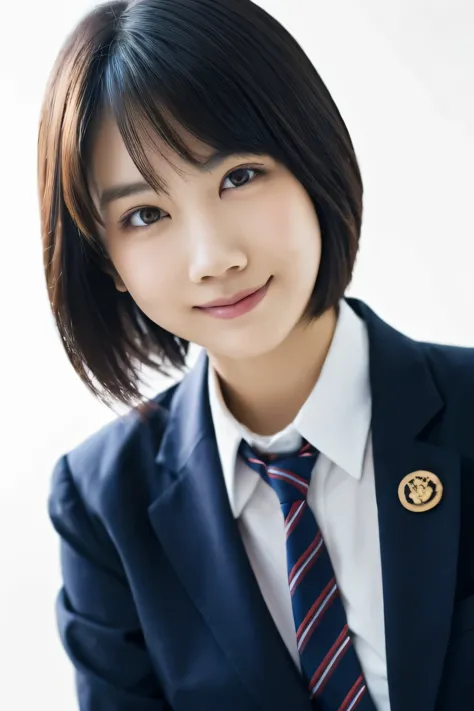 1 girl, (white shirt with red tie, wearing a navy blue jacket:1.2), very beautiful japanese idol portraits, 
(raw photos, highes...