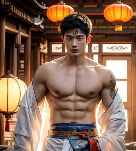 Handsome Chinese boy, super realistic, 20 years old, Chinese Men God, Mythology, Chinese odyssy, Handsome, Twink, Topless, Muscl...